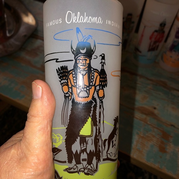 Vtg Set Of 8 Vintage Frosted Glasses Oklahoma Native Americans 1959 Knox Oil - Picture 2 of 14